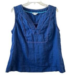 Boden Blue Sleeveless Embroidered Linen Shell